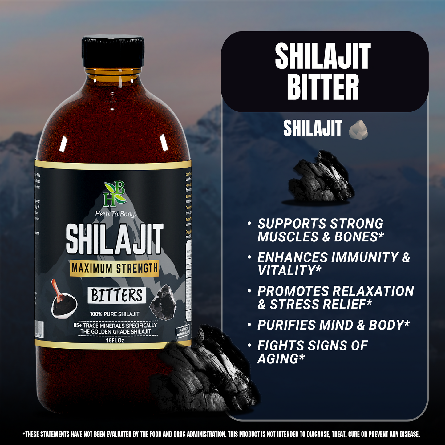 Shilajit Bitter | 16oz Wildcrafted Herbal Tonic