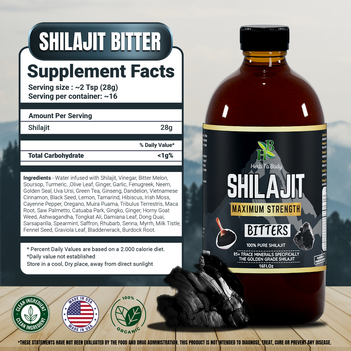 Shilajit Bitter | 16oz Wildcrafted Herbal Tonic