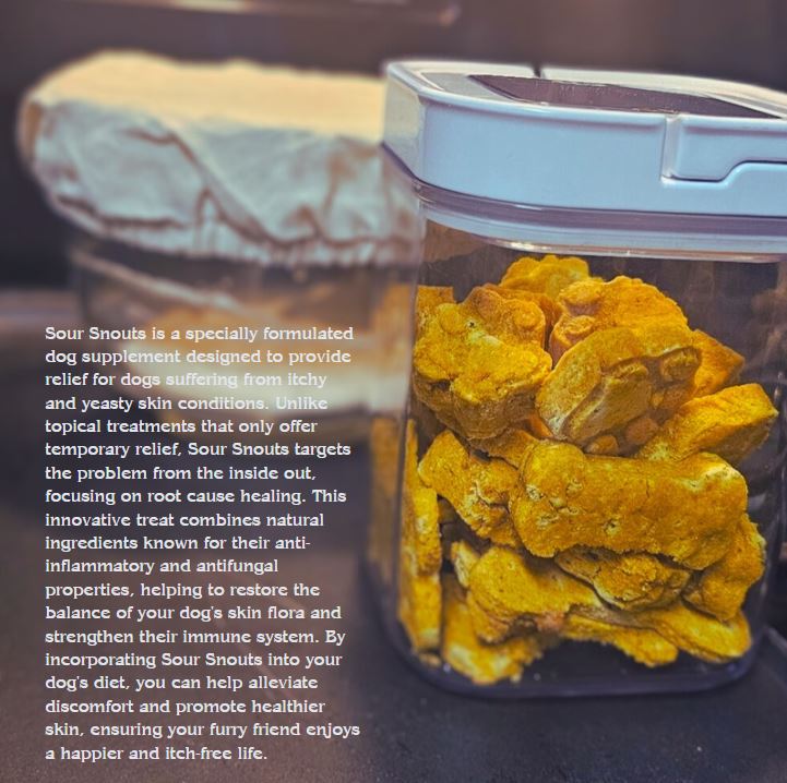 Natural ingredients in Sour Snouts: Gut Harmony Bites, yeast-free treats promoting gut and skin health