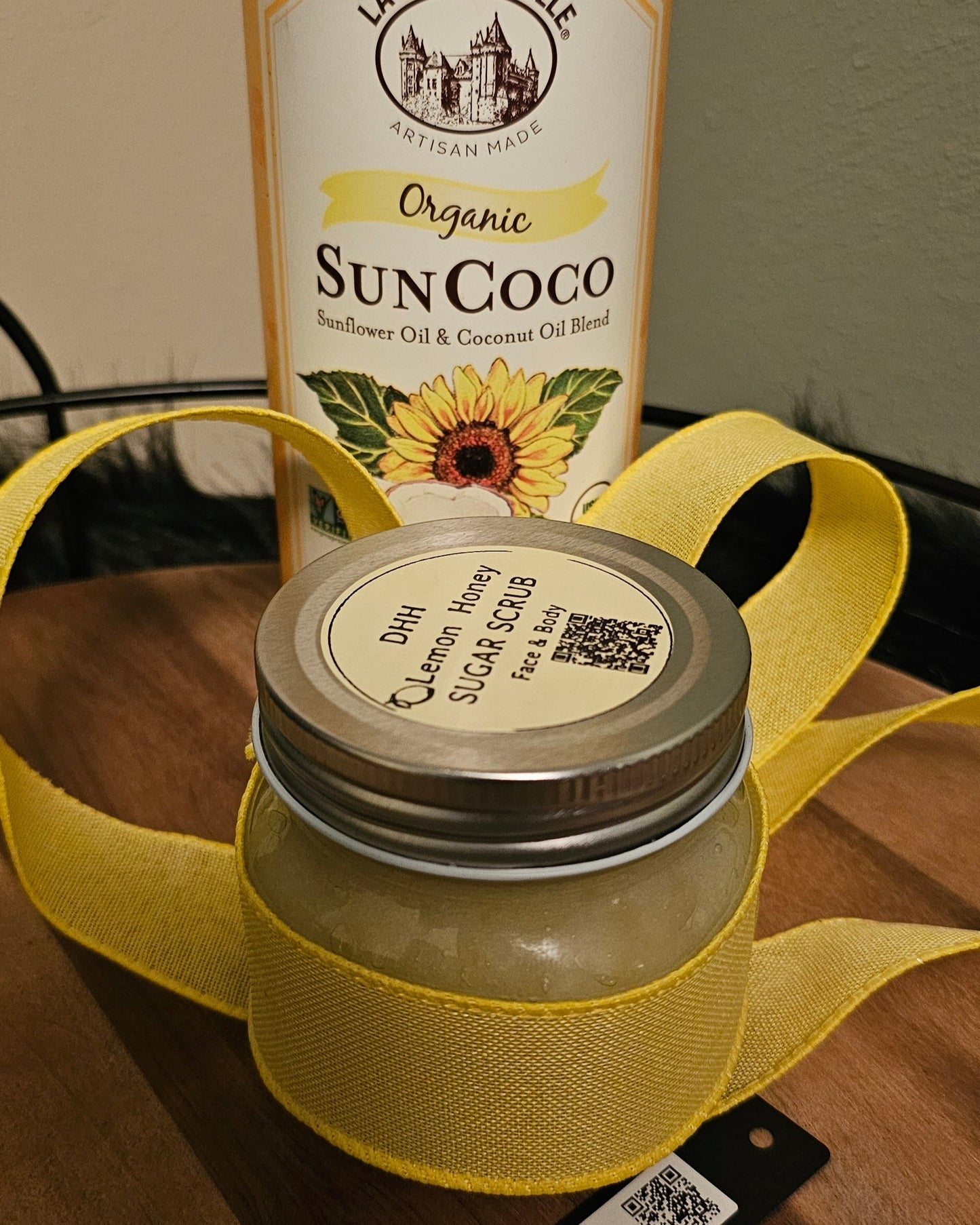 organic lemon sugar scrub in glass mason jar