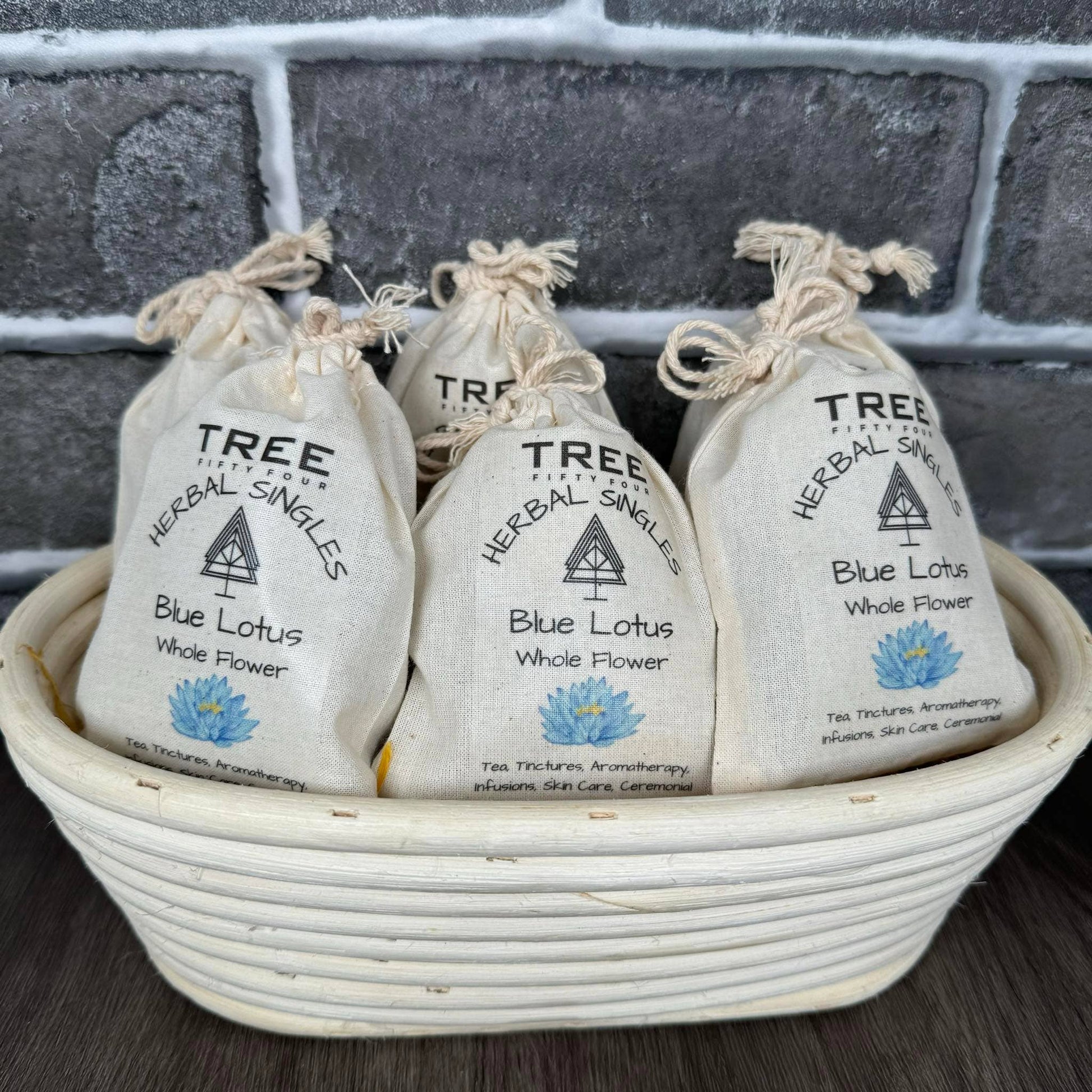Blue Lotus Whole Flower sachet set with handcrafted pouches, 3.5" x 4.75", organic and culinary grade.
