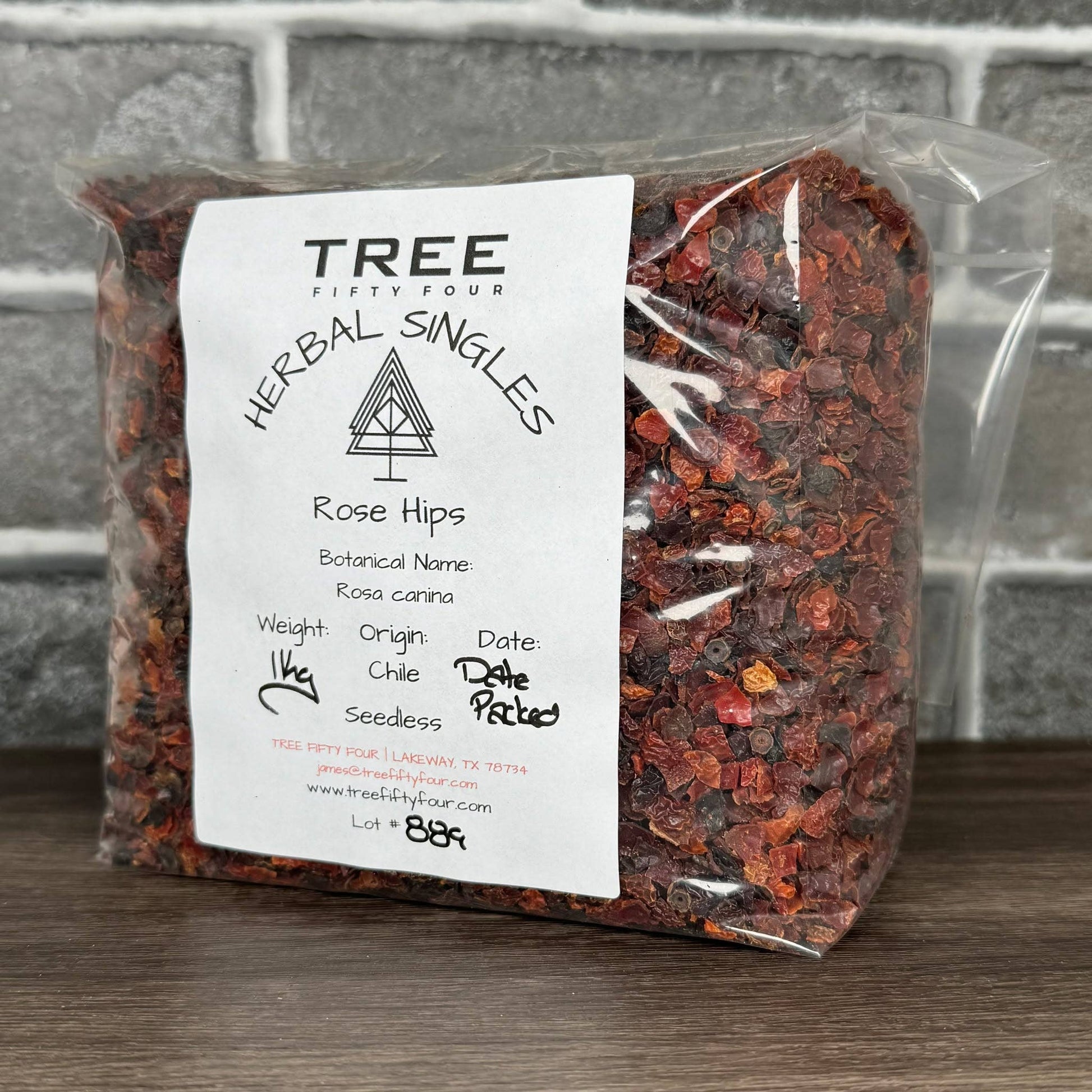 Bulk organic seedless rose hips herbal tea from Chile in a clear resealable bag
