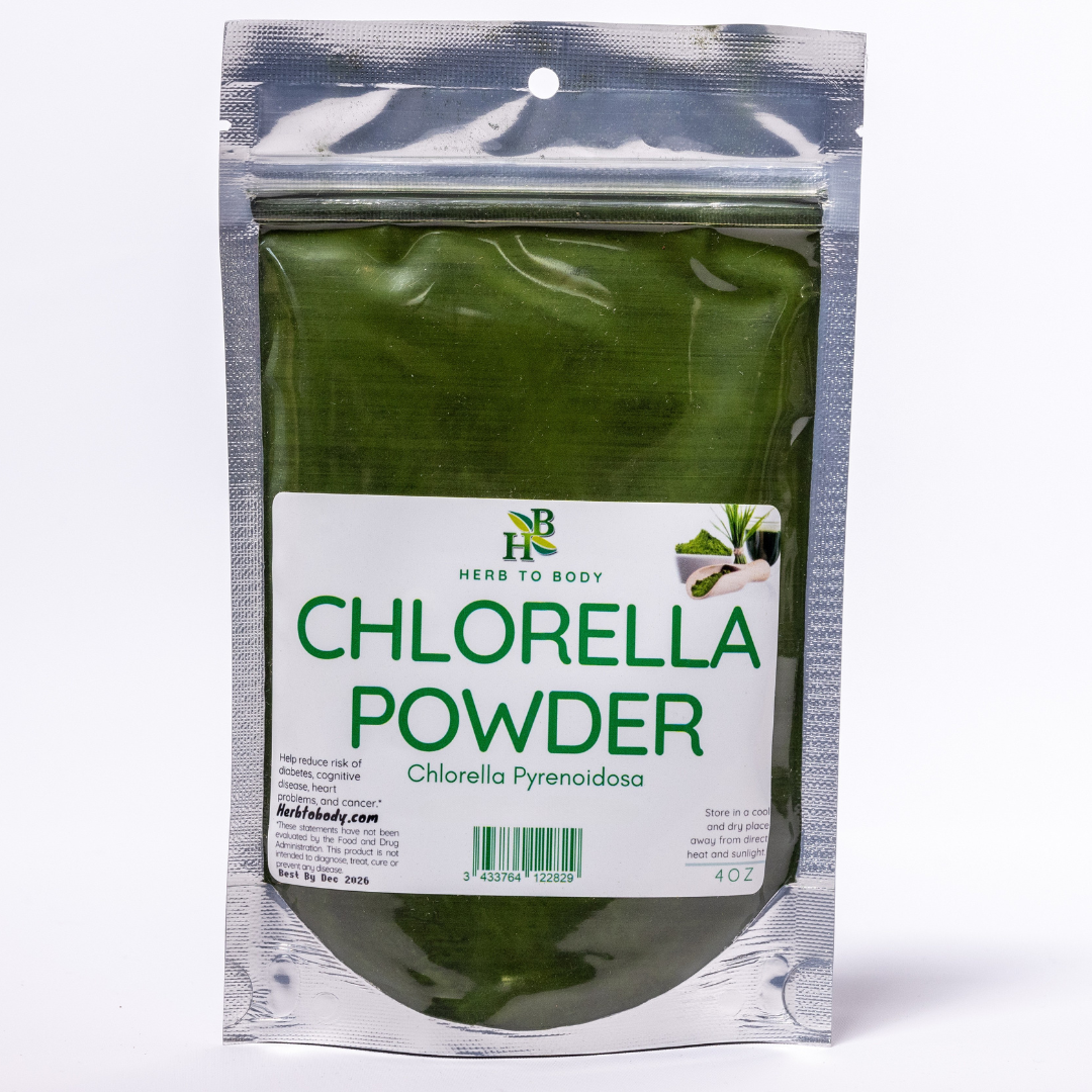 Chlorella Powder in 4oz resealable bag by Herb To Body.