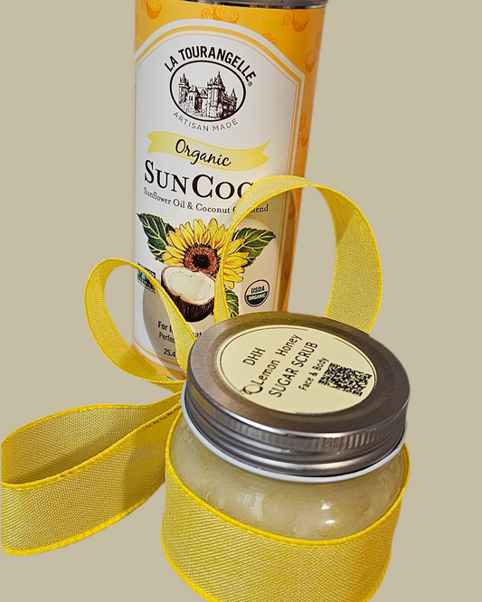 organic lemon sugar scrub in glass jar