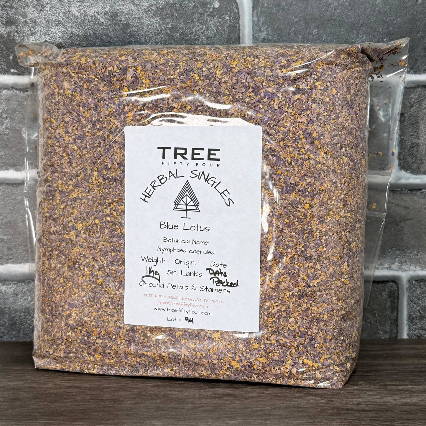 bulk package of organic blue lotus ground petals and stamens for tea and aromatherapy